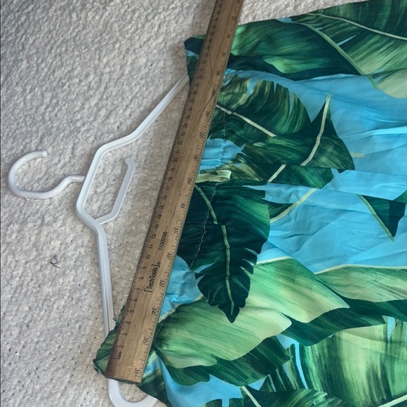 Green and Blue Athletic Shorts with Tropical Leaf Design - Picture 9 of 13